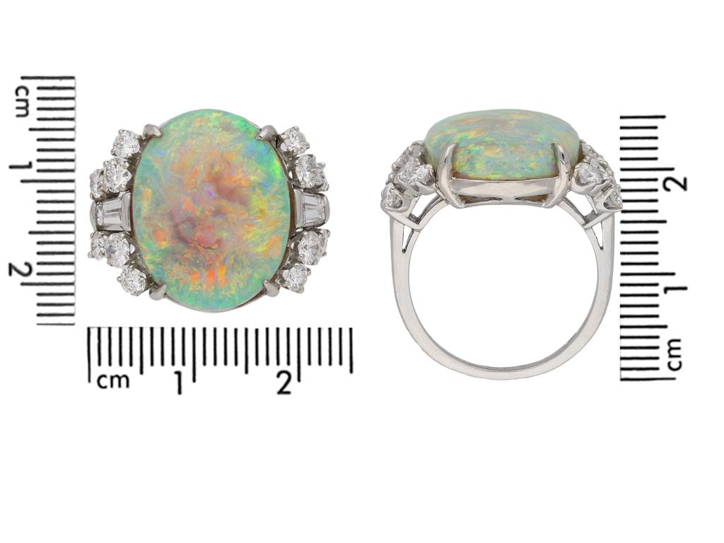 Cabochon Vintage Opal and Diamond Cocktail Ring, American, circa 1950 For Sale
