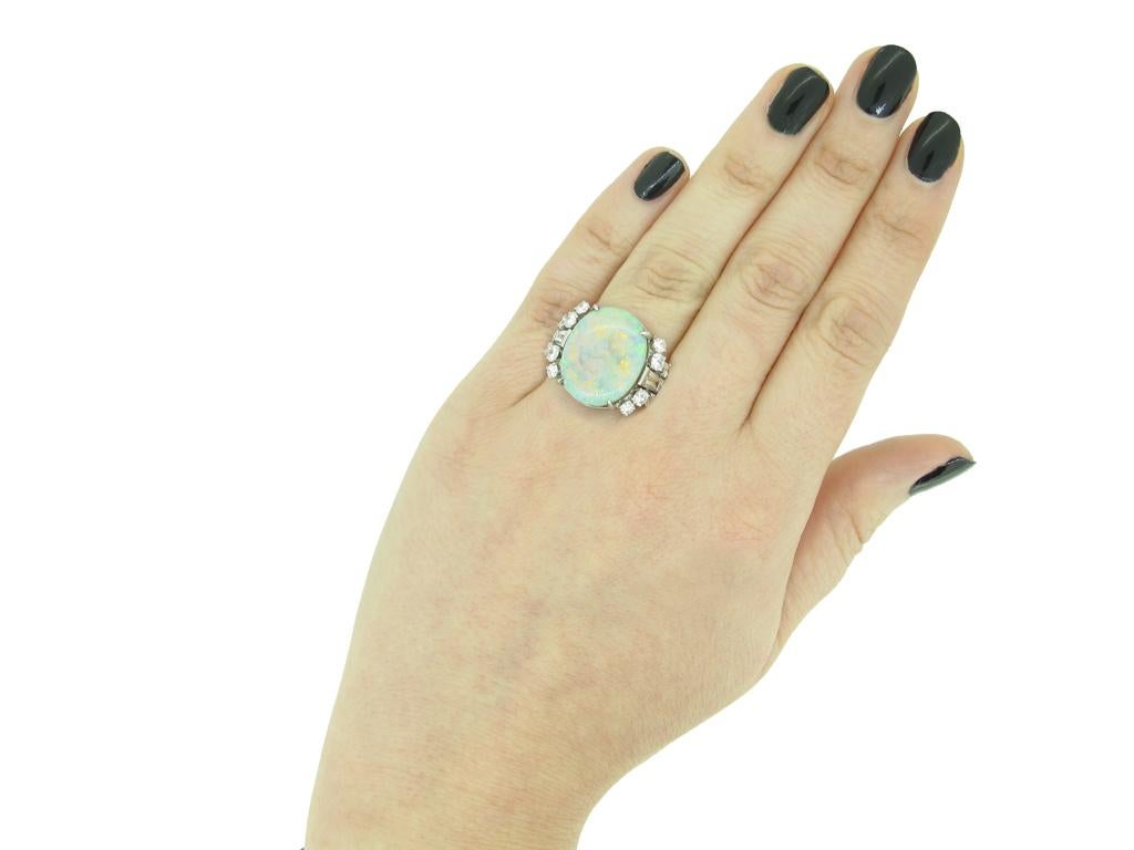 Vintage Opal and Diamond Cocktail Ring, American, circa 1950 In Good Condition For Sale In London, GB