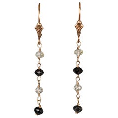 Vintage Natural White & Black Diamond (3.36 CT) Earrings in 14K Yellow Gold