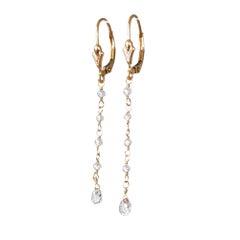 Vintage 14K Yellow Gold White Diamond Briolette Drop Earrings, 1.40ct
