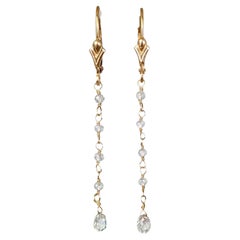 Vintage 14K Yellow Gold White Diamond Briolette Drop Earrings, 1.40ct