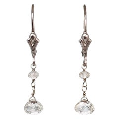 Pendientes vintage con diamantes briolette blancos naturales (1,82 CT) en oro blanco de 14K