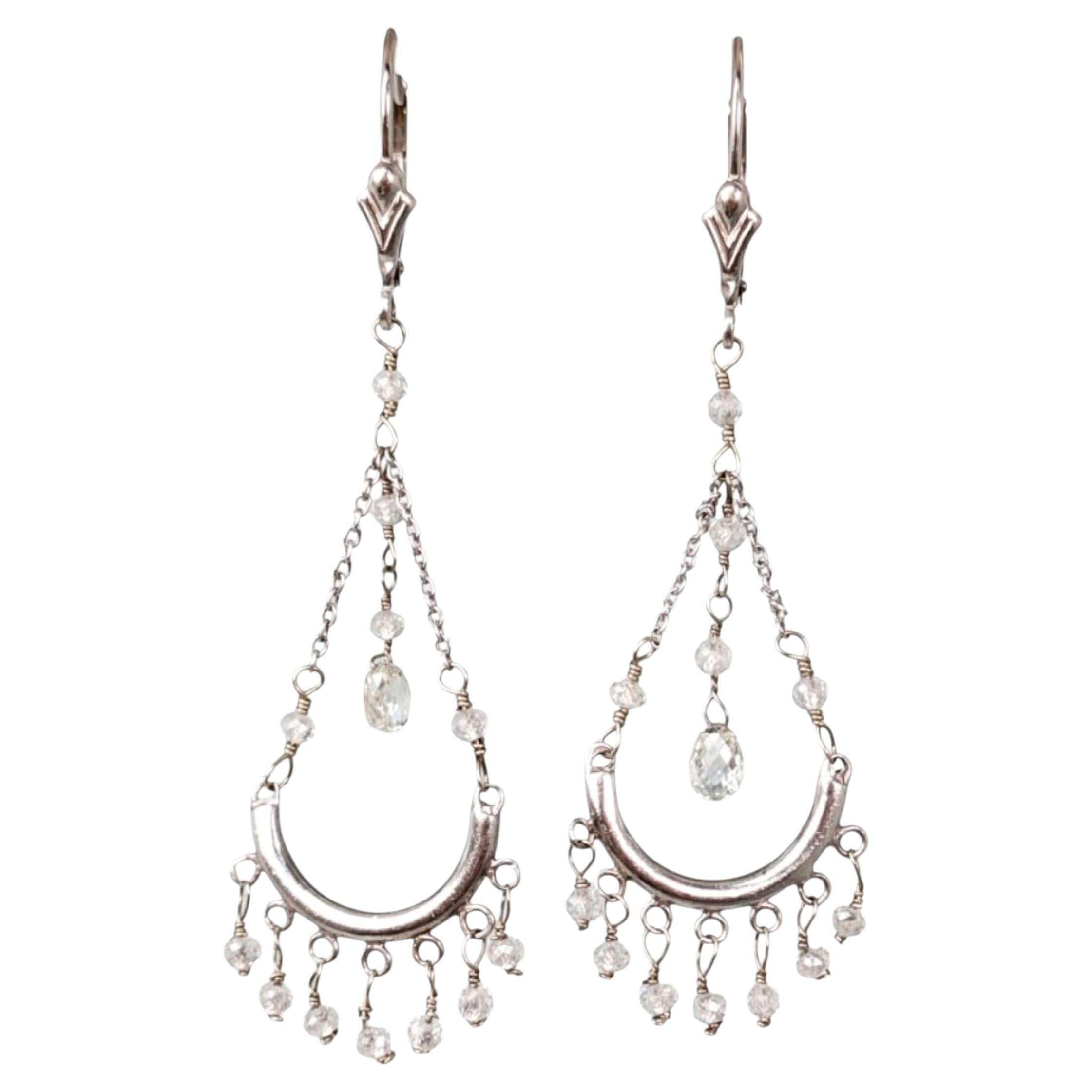 Pendientes tipo lámpara de araña vintage con diamantes blancos naturales (4,40 CT) en oro de 14KW