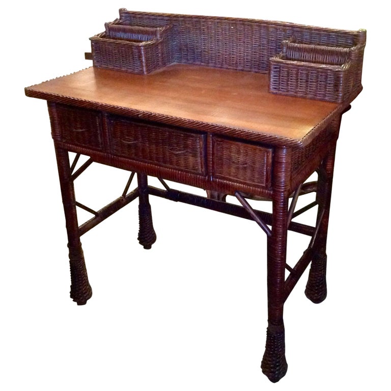 Vintage Natural Wicker Desk For Sale At 1stdibs