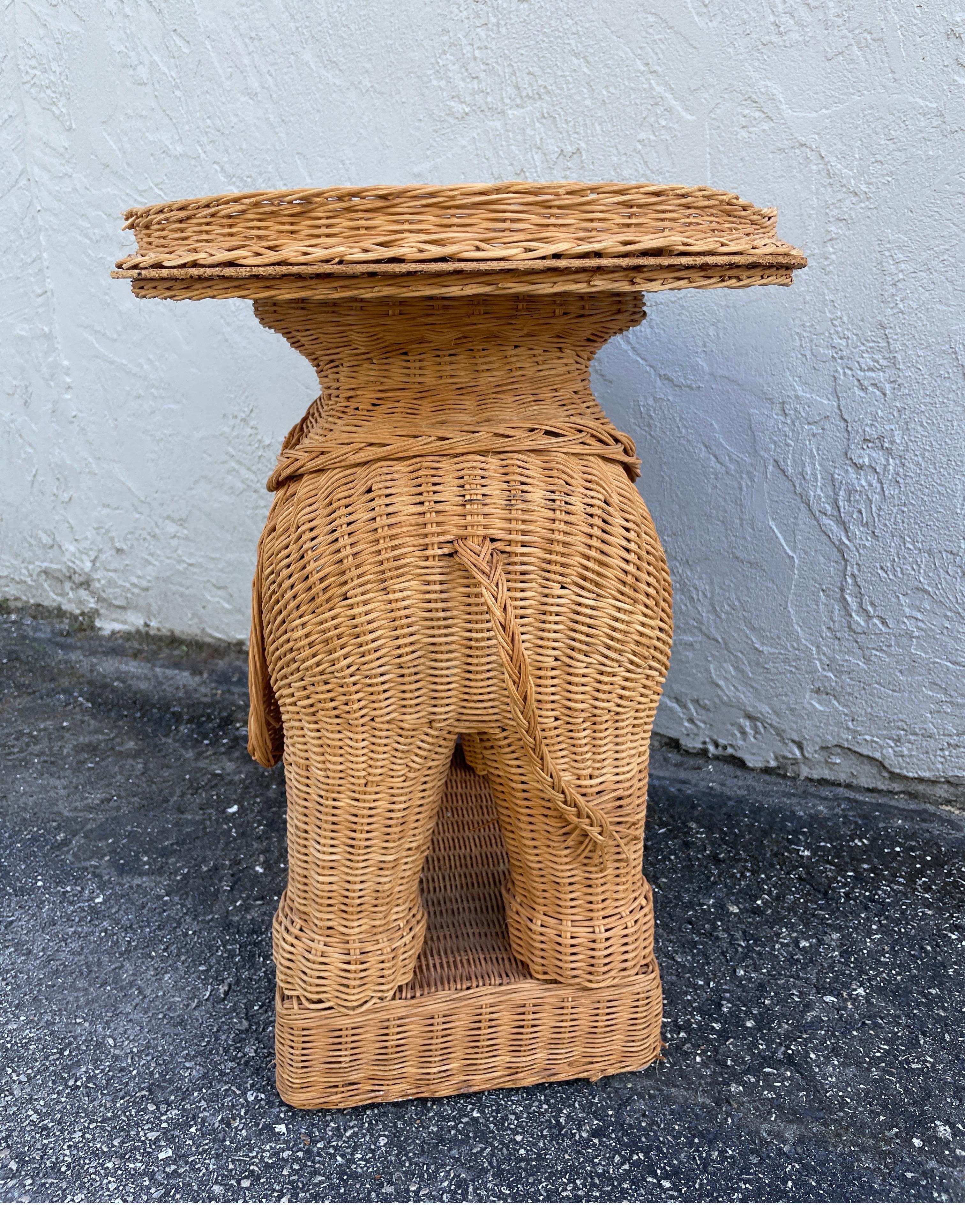 Vintage Natural Wicker Elephant Side Table In Good Condition In West Palm Beach, FL