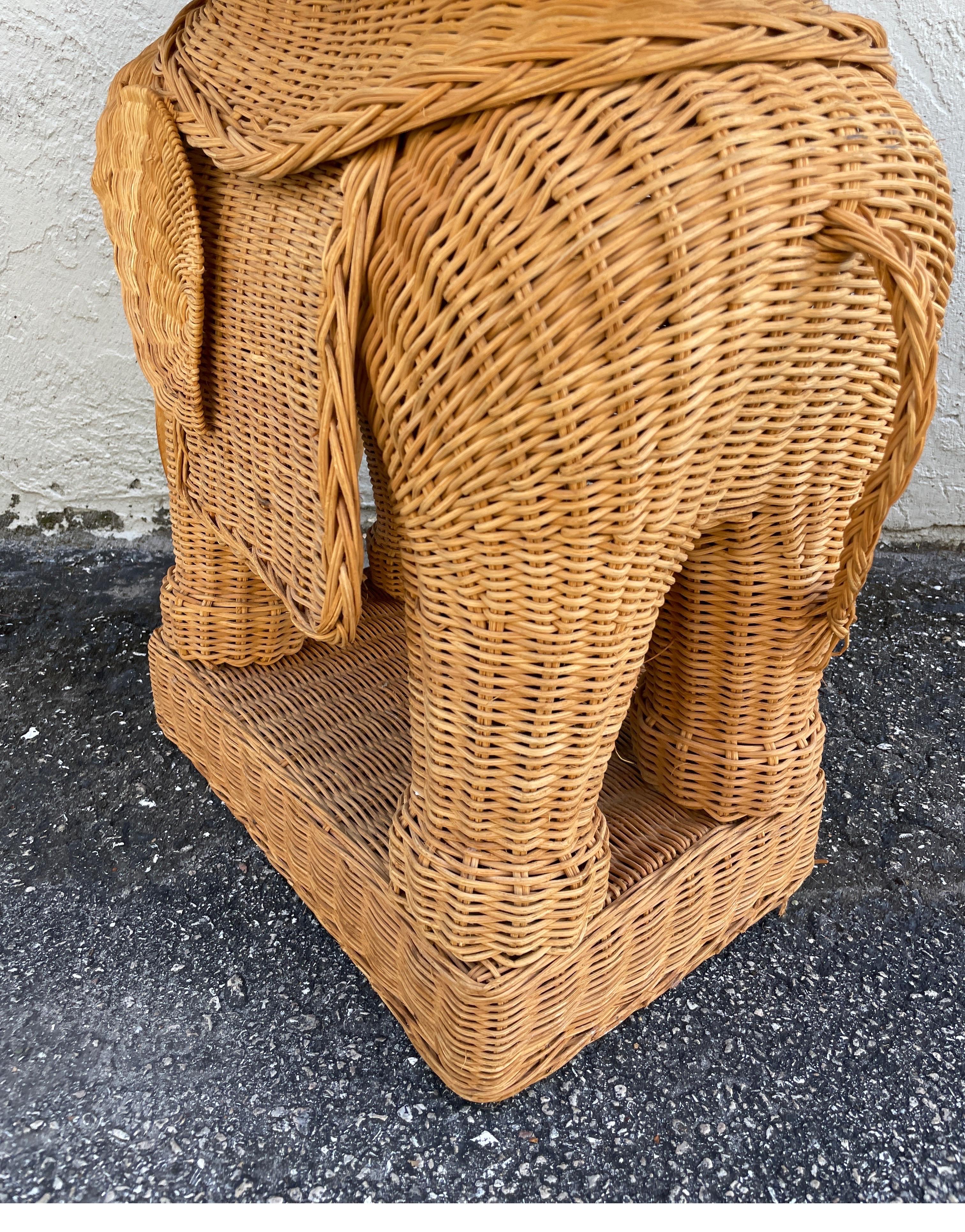 20th Century Vintage Natural Wicker Elephant Side Table