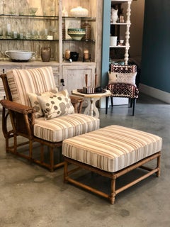 Vintage Natural Wicker Lounge Chair + Ottoman