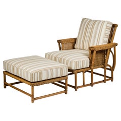 Sillón Vintage de Mimbre Natural + Otomana