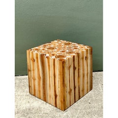 Vintage Natural Wood Block Accent Table