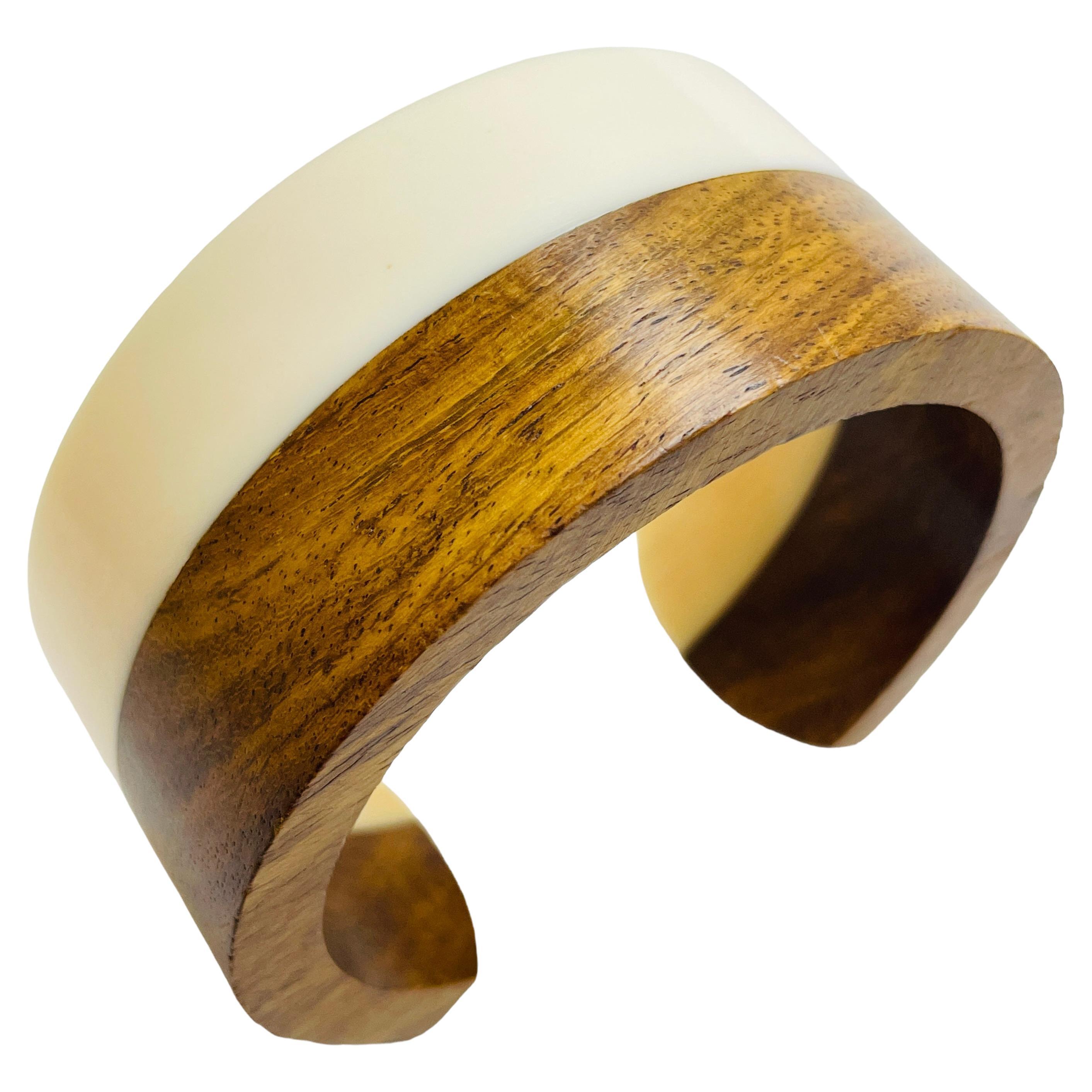 Vintage natural wood lucite modernist geometric cuff bracelet at 1stDibs