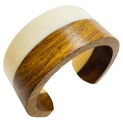 Modernistisches geometrisches Vintage-Manschettenarmband aus natürlichem Holz Lucite