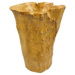 Vintage Naturalistic Burl Wood Free Form Sculptural Modern Wastebasket Trashcan