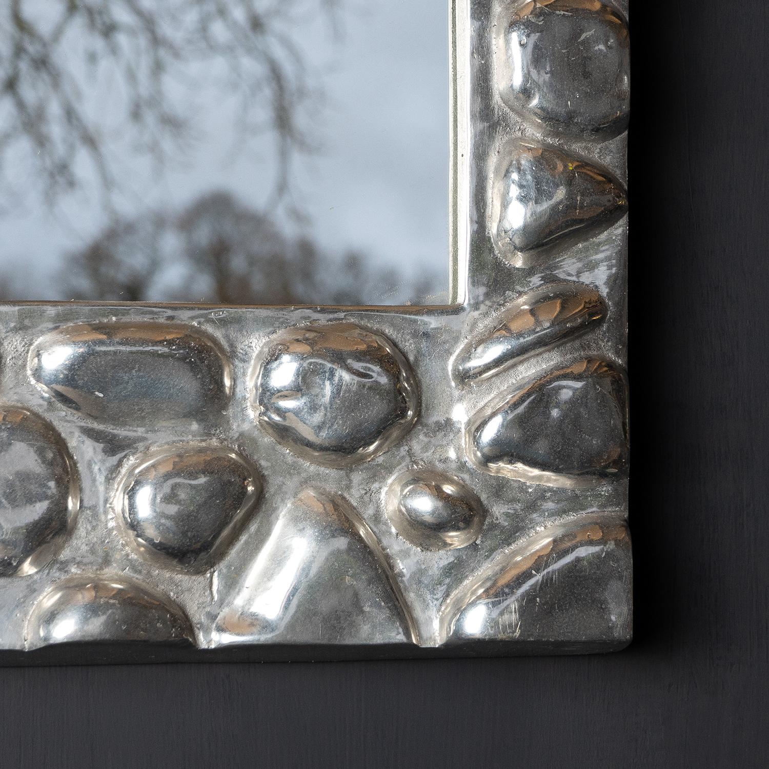 Vintage Naturalistic Cast Aluminium Pebble Wall Mirror, c. 1960s For Sale 1