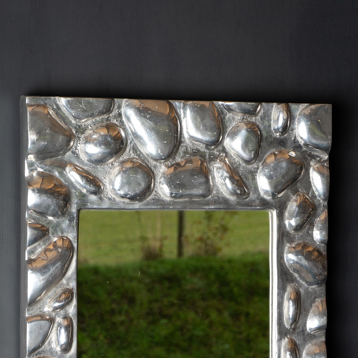 Vintage Naturalistic Cast Aluminium Pebble Wall Mirror, c. 1960s For Sale 2