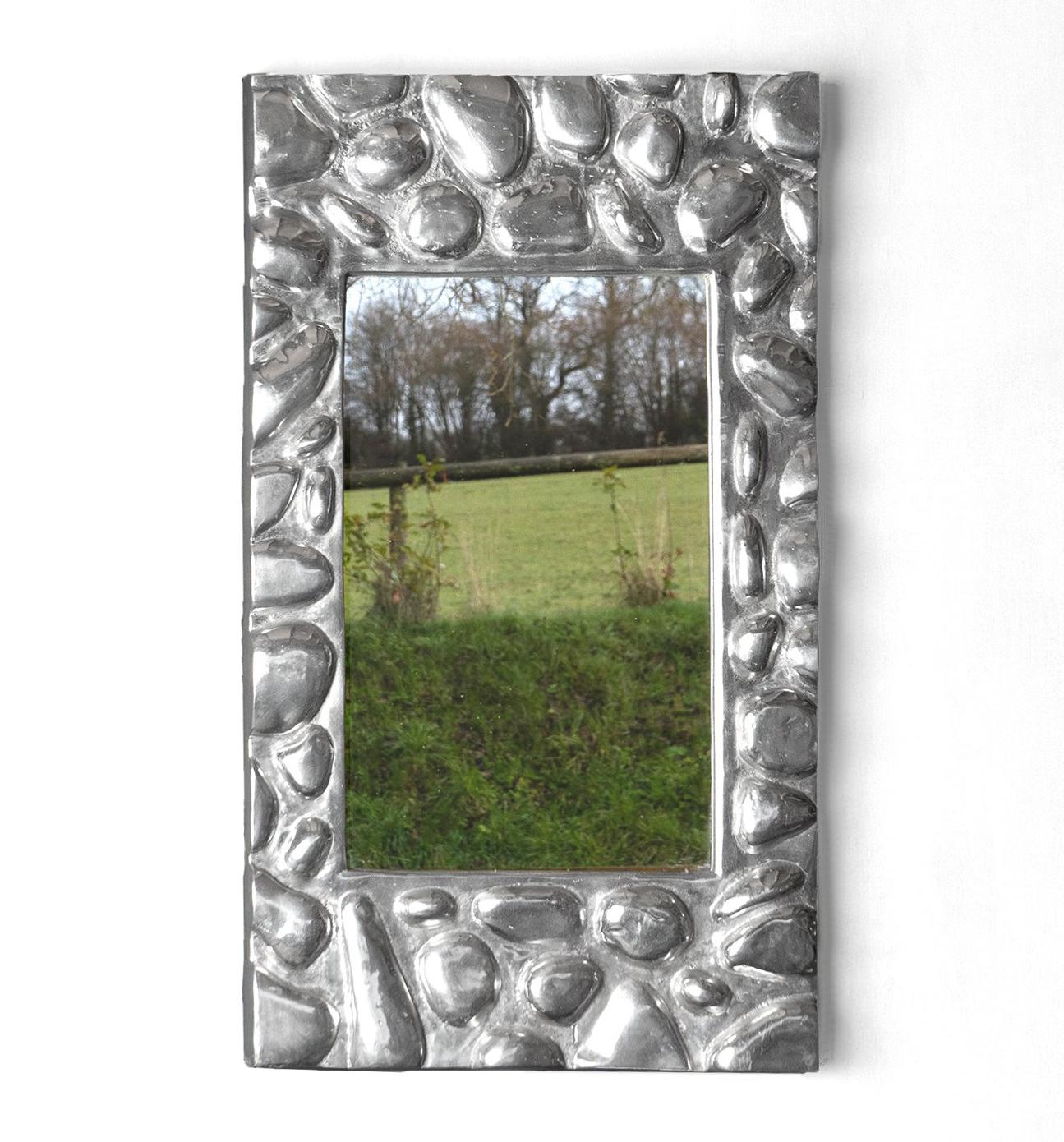 British Vintage Naturalistic Cast Aluminium Pebble Wall Mirror, c. 1960s For Sale