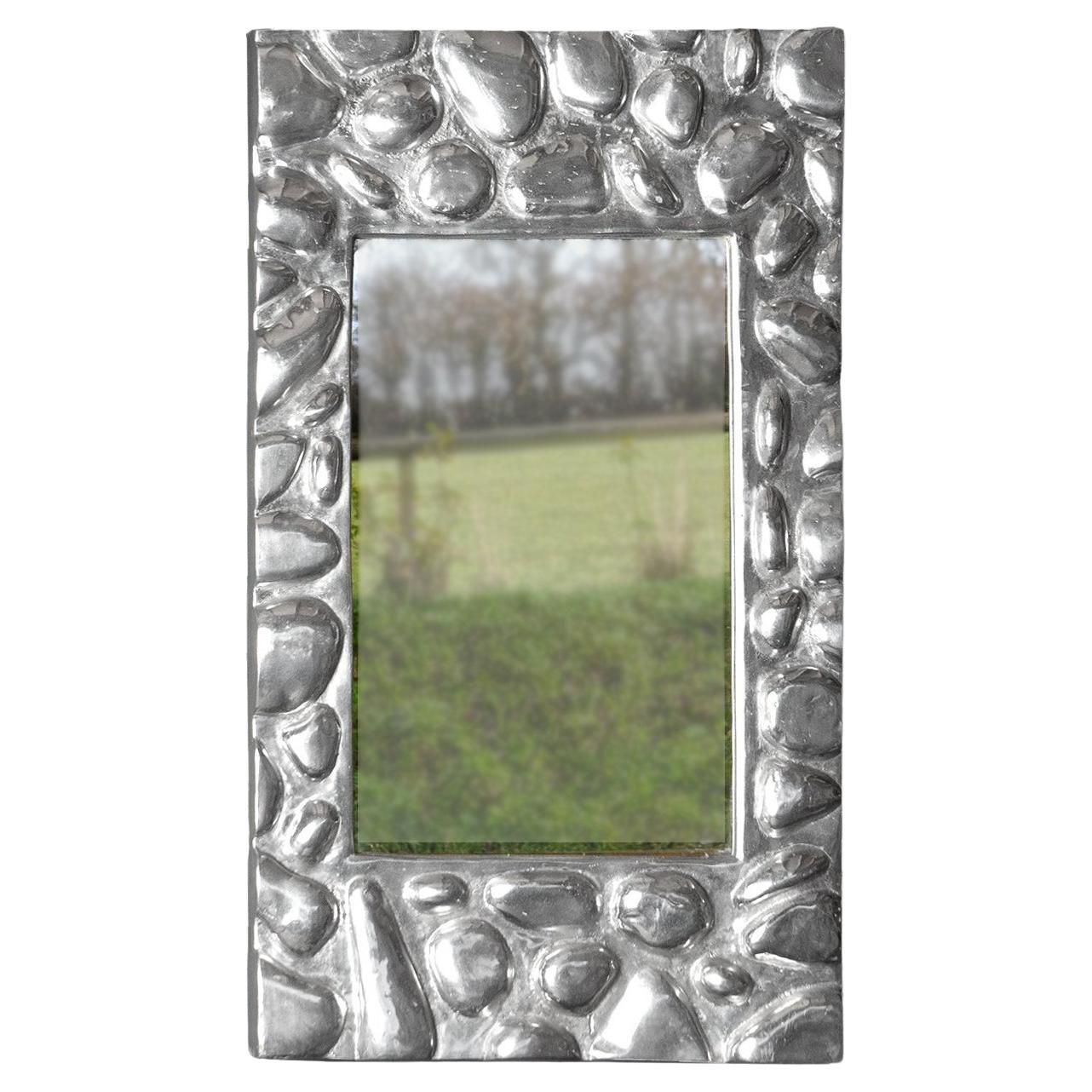 Vintage Naturalistic Cast Aluminium Pebble Wall Mirror, c. 1960s