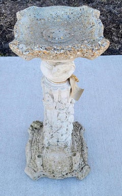 Vintage Naturalistic Sculptural Cast Stone Bird Bath / Garden Ornament