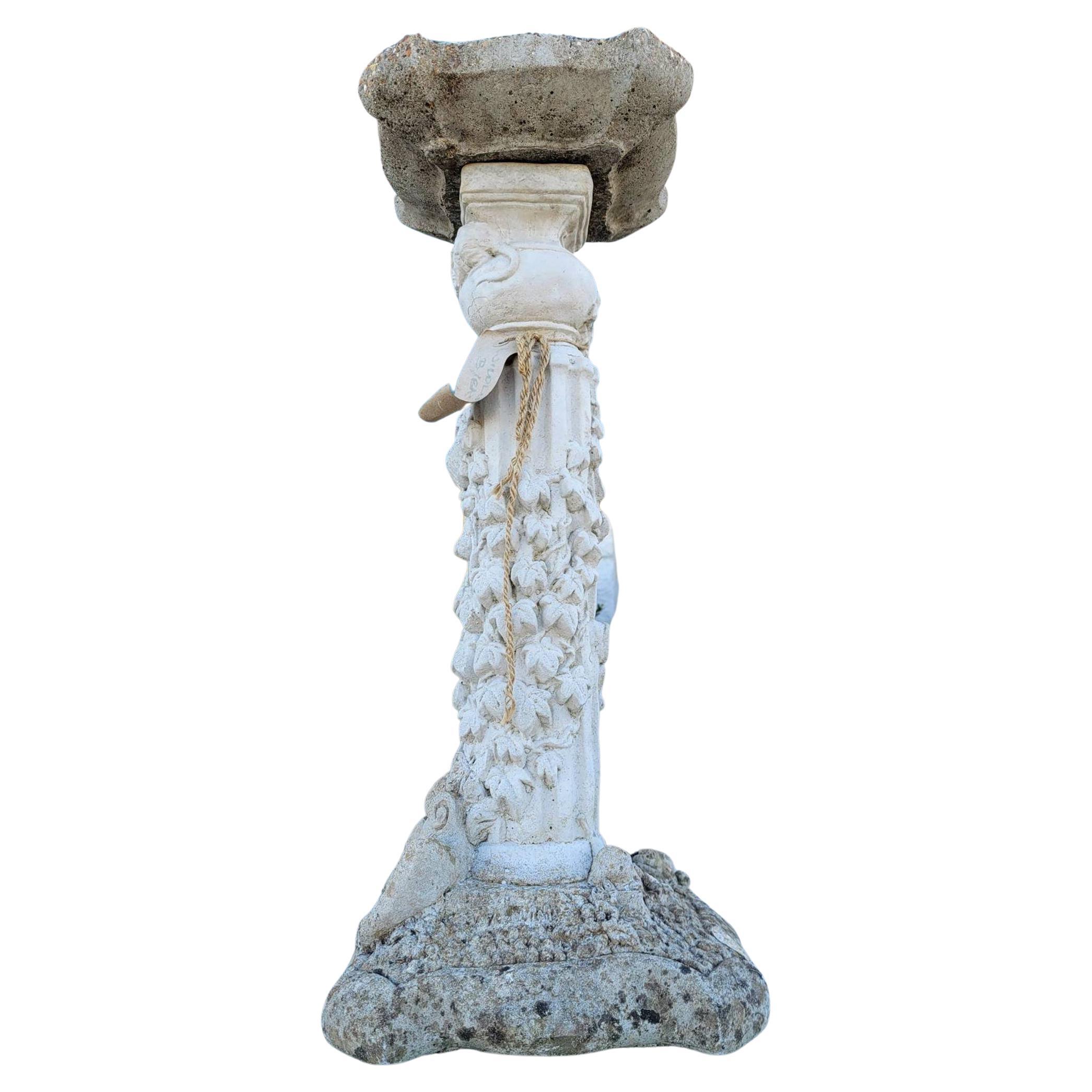 Vintage Naturalistic Sculptural Cast Stone Bird Bath / Garden Ornament For Sale