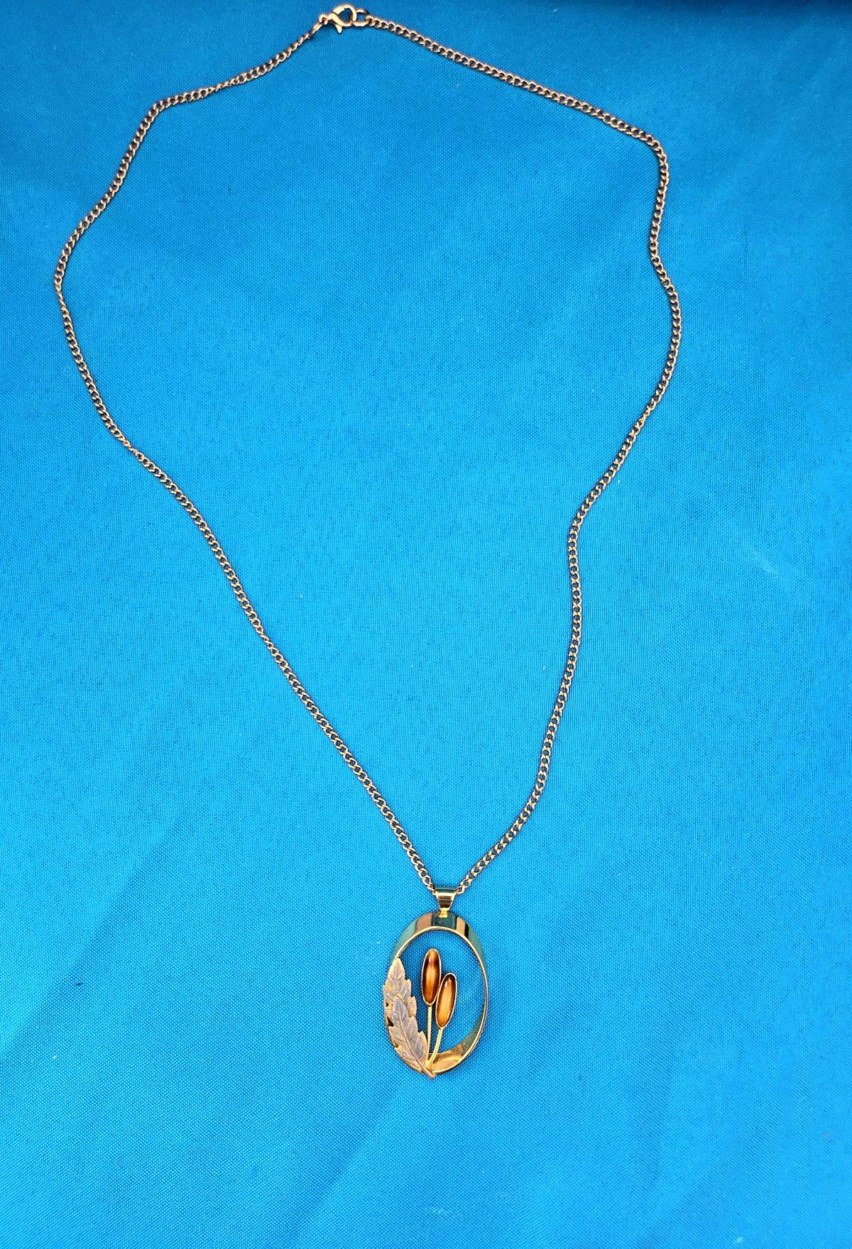 Collana vintage a tema Nature, ciondolo ovale aperto su catena lunga In condizioni buone in vendita a Warrenton, OR