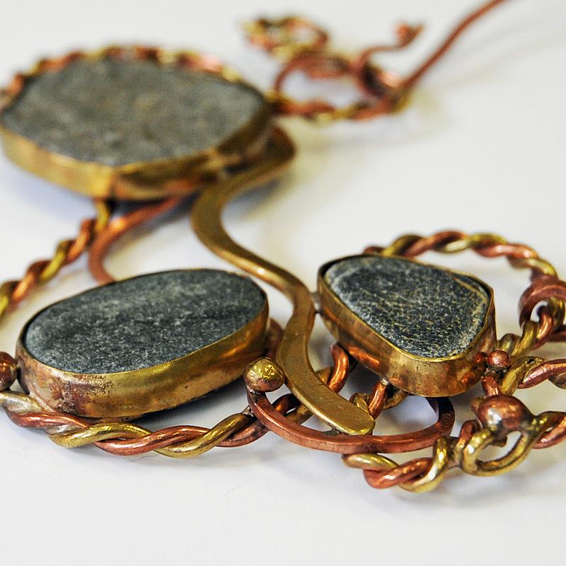 Modern Vintage Naturstone and brass/copper necklace by Anna Greta Eker, Norway 1960s