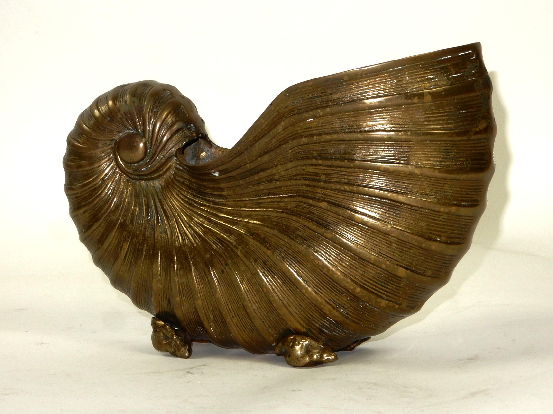 Adirondack Vintage Nautical Brass Conch Shell Vase Bowl For Sale