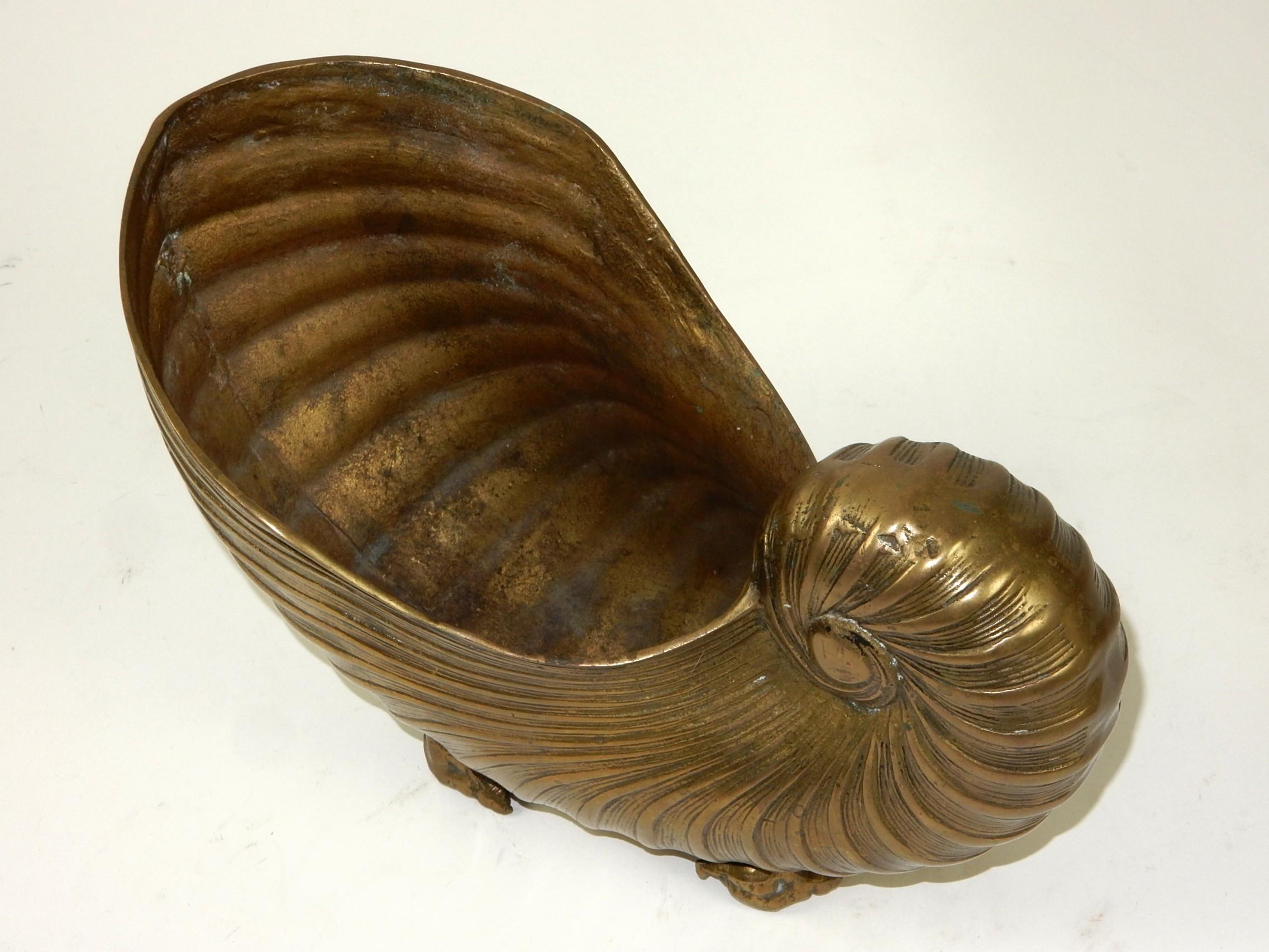 Hong Kong Vintage Nautical Brass Conch Shell Vase Bowl For Sale