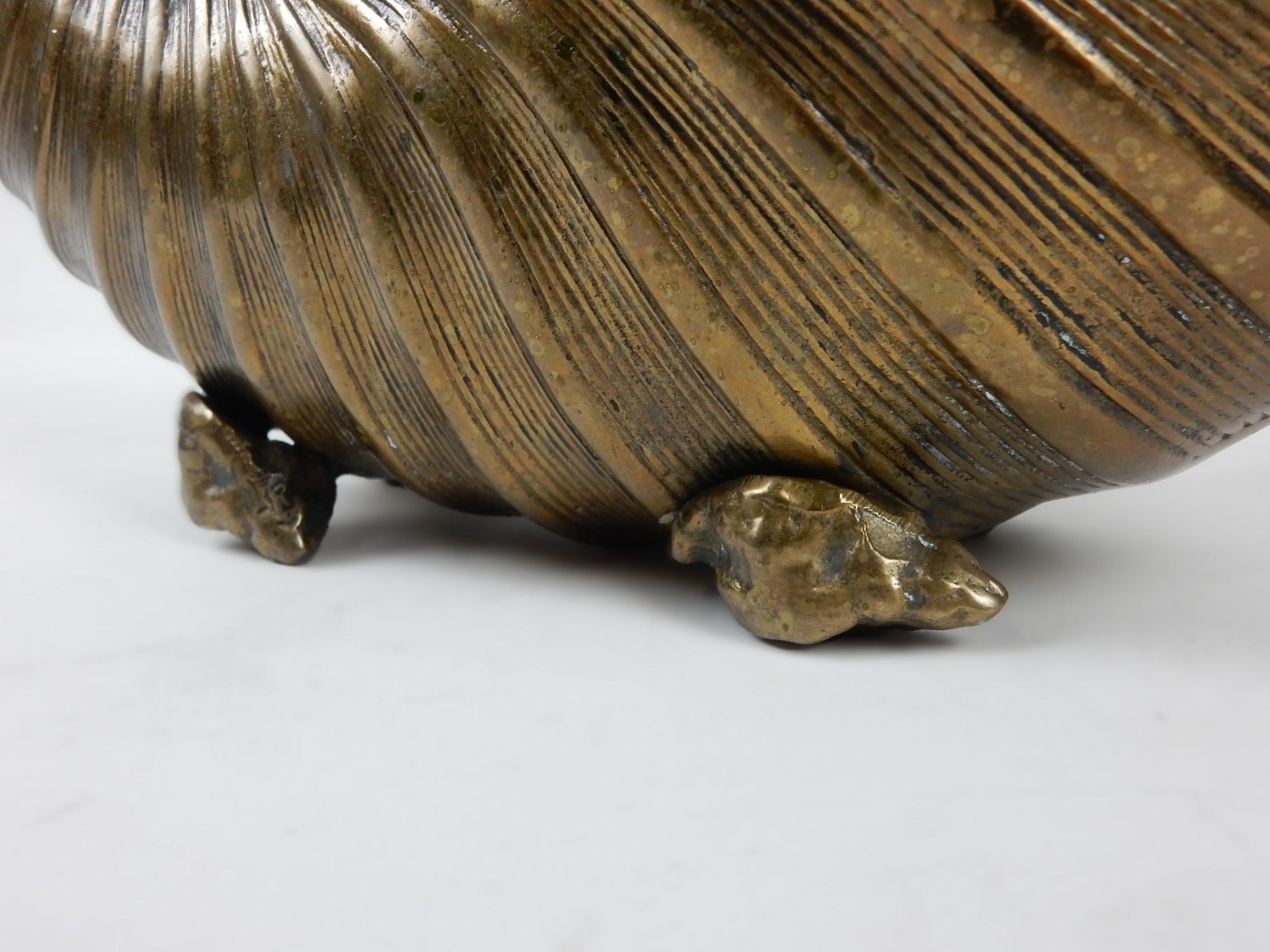 Mid-20th Century Vintage Nautical Brass Conch Shell Vase Bowl For Sale