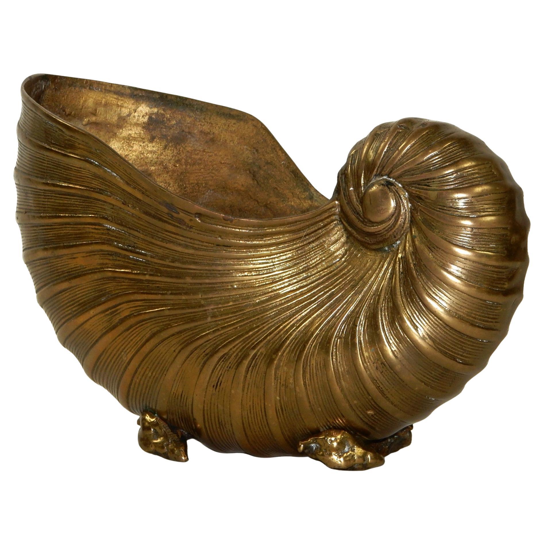 Vintage Nautical Brass Conch Shell Vase Bowl