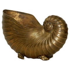 Vintage Nautical Brass Conch Shell Vase Bowl