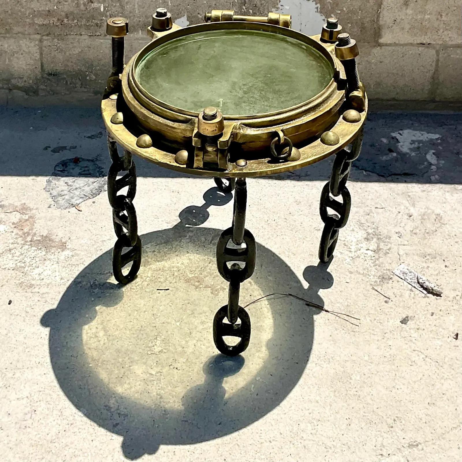 20th Century Vintage Nautical Brass Genuine Port Hole Side Table