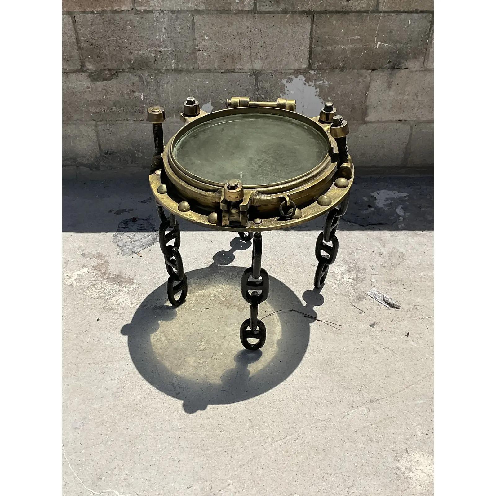 Vintage Nautical Brass Genuine Port Hole Side Table 1