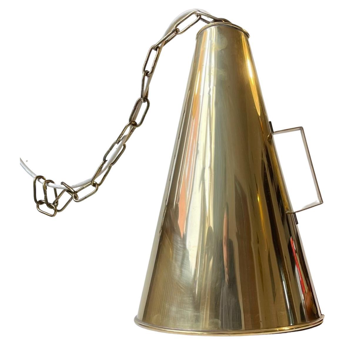 Vintage Nautical Brass Megaphone Pendant Lamp, 1970s For Sale