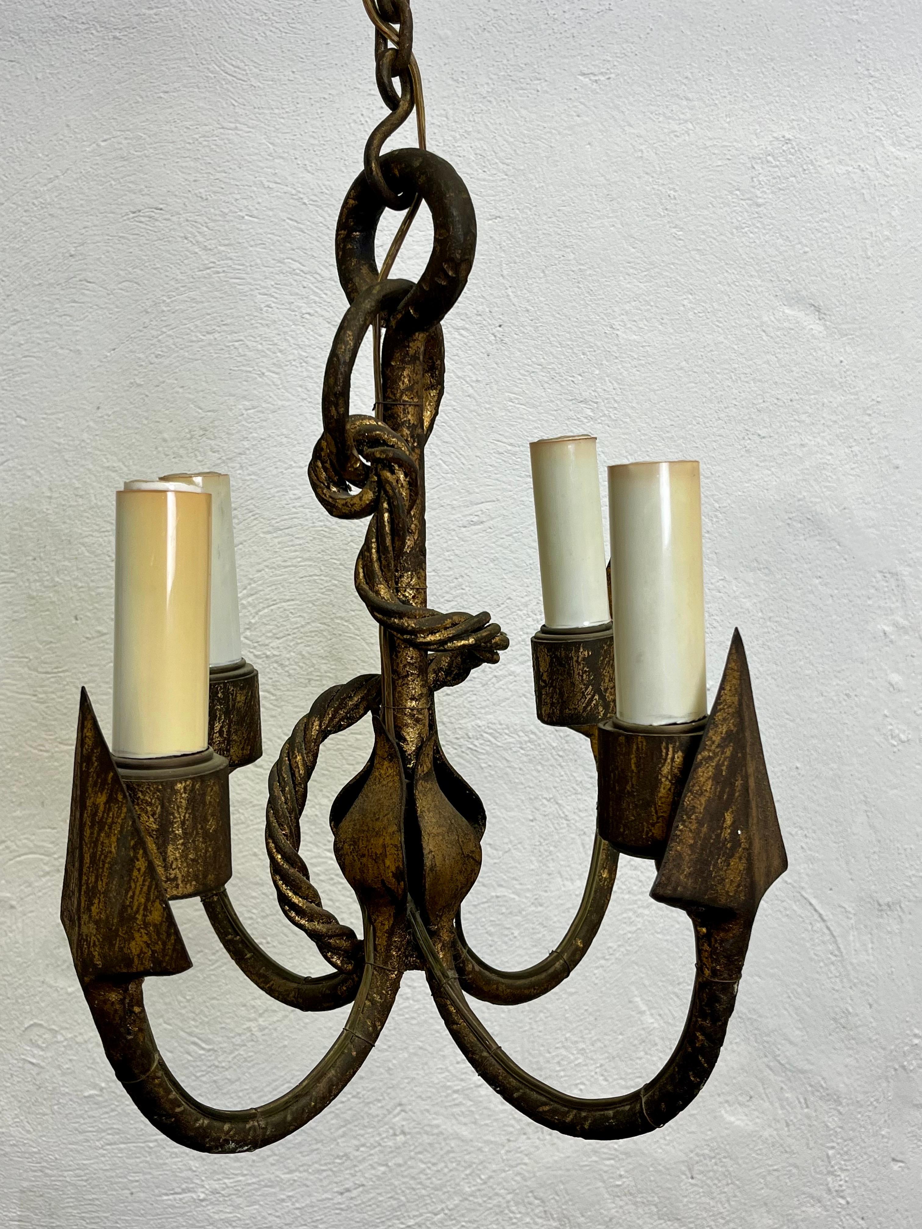 Sconosciuto Lampadario nautico d'epoca con ancora in ferro in vendita