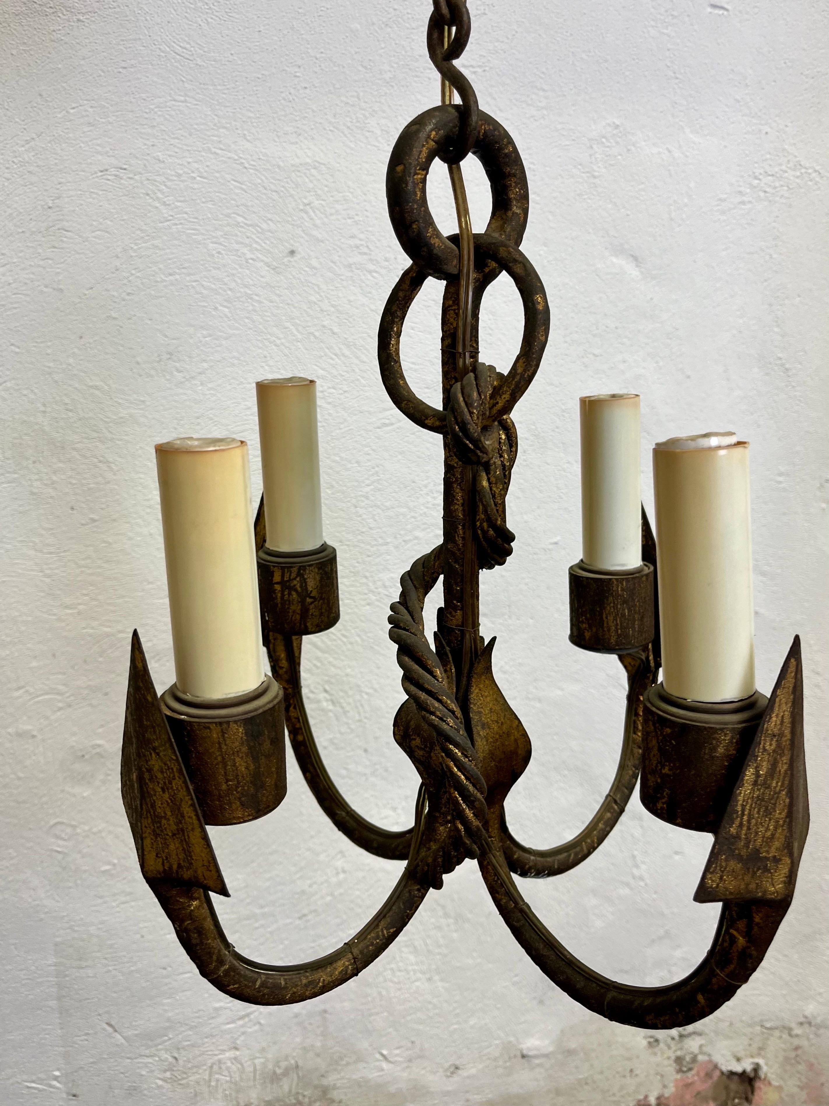 XX secolo Lampadario nautico d'epoca con ancora in ferro in vendita