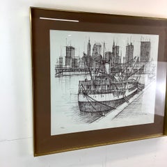 1968 Signed Lithograph of Nautical Cityscape, Modern, 2/200 Edition