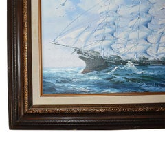 Vintage Nautical Clipper Ship Framed Oil Painting on Canvas Signed K. Maskell