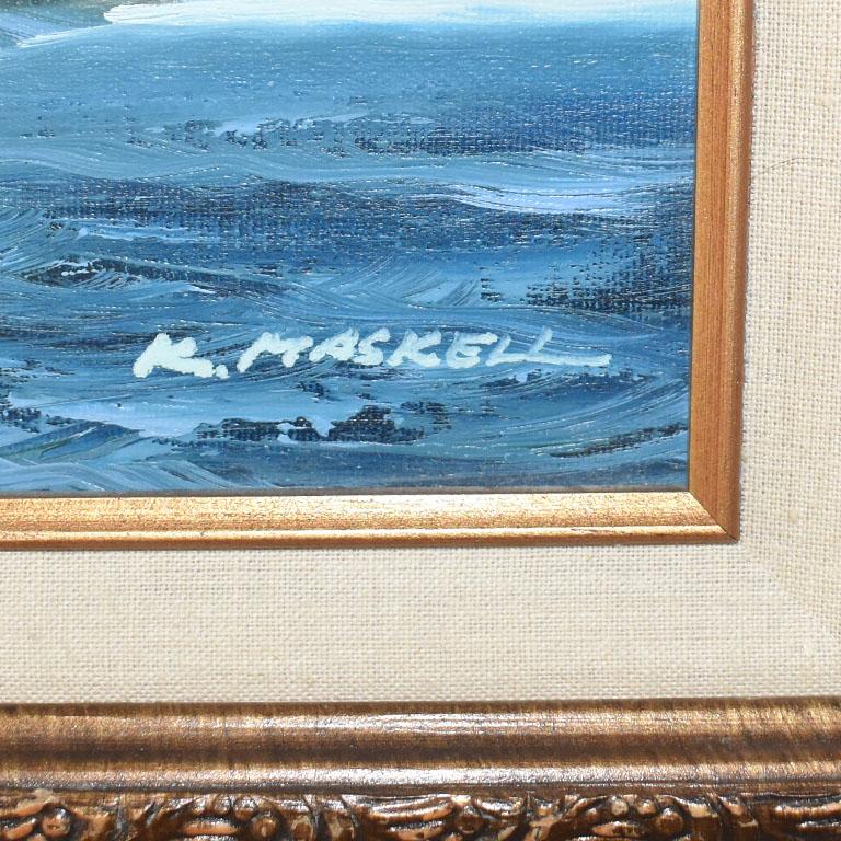 Peinture à l'huile sur toile vintage encadrée d'un bateau à clipper nautique signée K. Maskell Bon état - En vente à Oklahoma City, OK