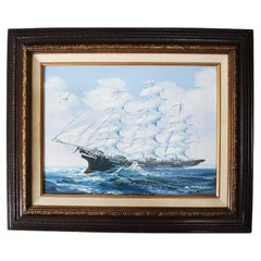 Vintage Nautical Clipper Ship Framed Oil Painting on Canvas Signed K. Maskell