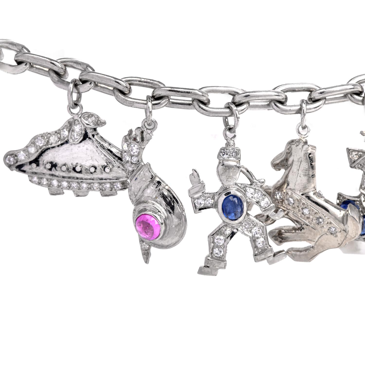Women's  Vintage Nautical Diamond  Platinum Charm Bracelet 