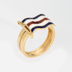 Vintage Nautical Flag Ring Signal C Charlie 18k Yellow Gold 6.5 Marine Jewelry