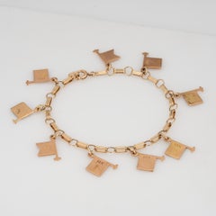 Vintage Nautical Flags Enamel Charm Bracelet 14k Yellow Gold Bon Voyage Jewelry