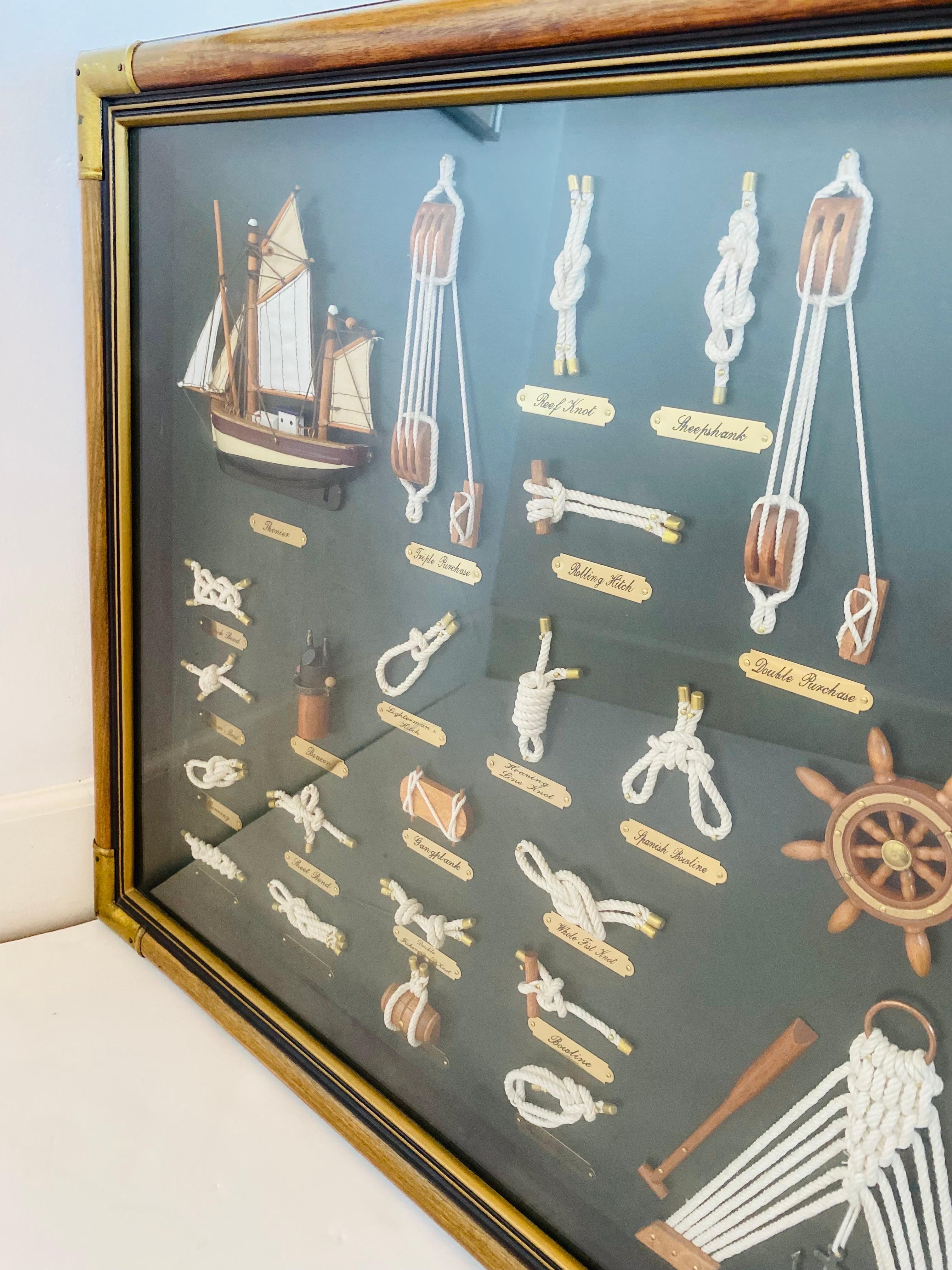 Mid-Century Modern Vintage Nautical Marine 3D Framed Knot Display Shadow Box For Sale