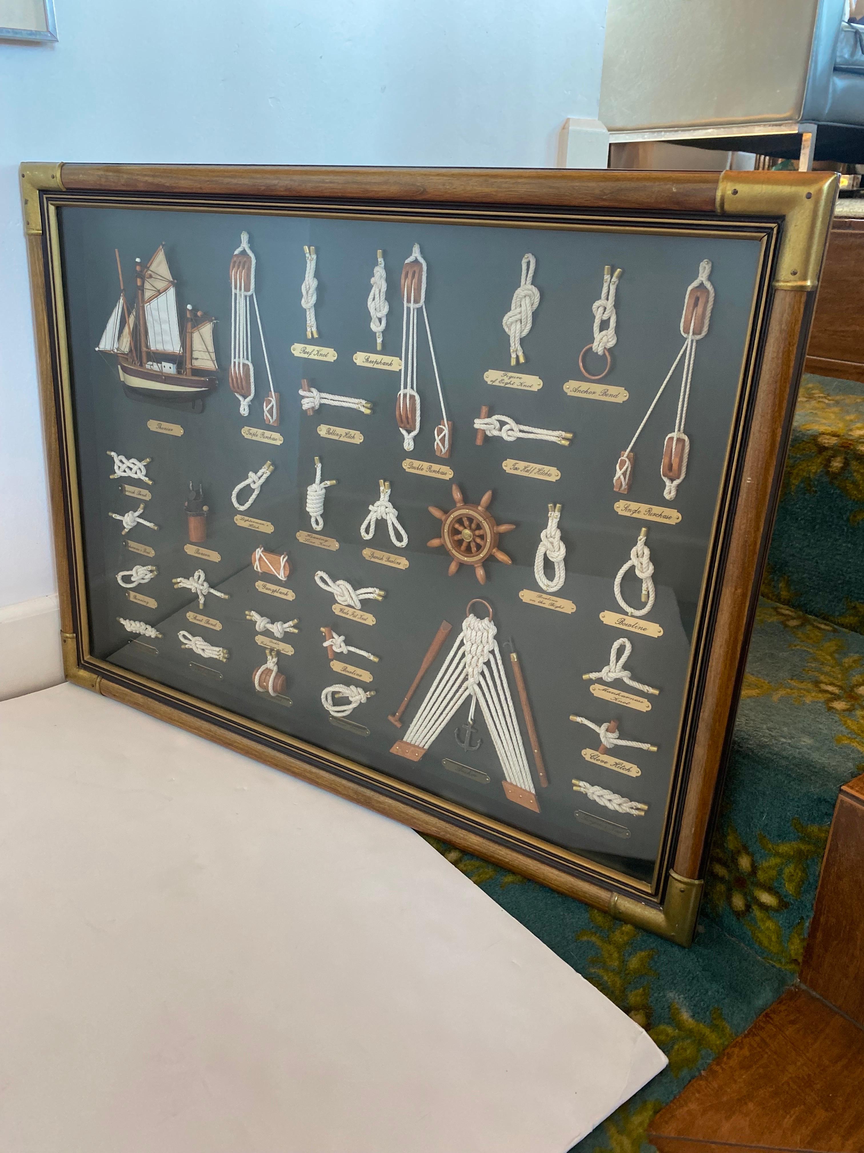 Mid-20th Century Vintage Nautical Marine 3D Framed Knot Display Shadow Box For Sale