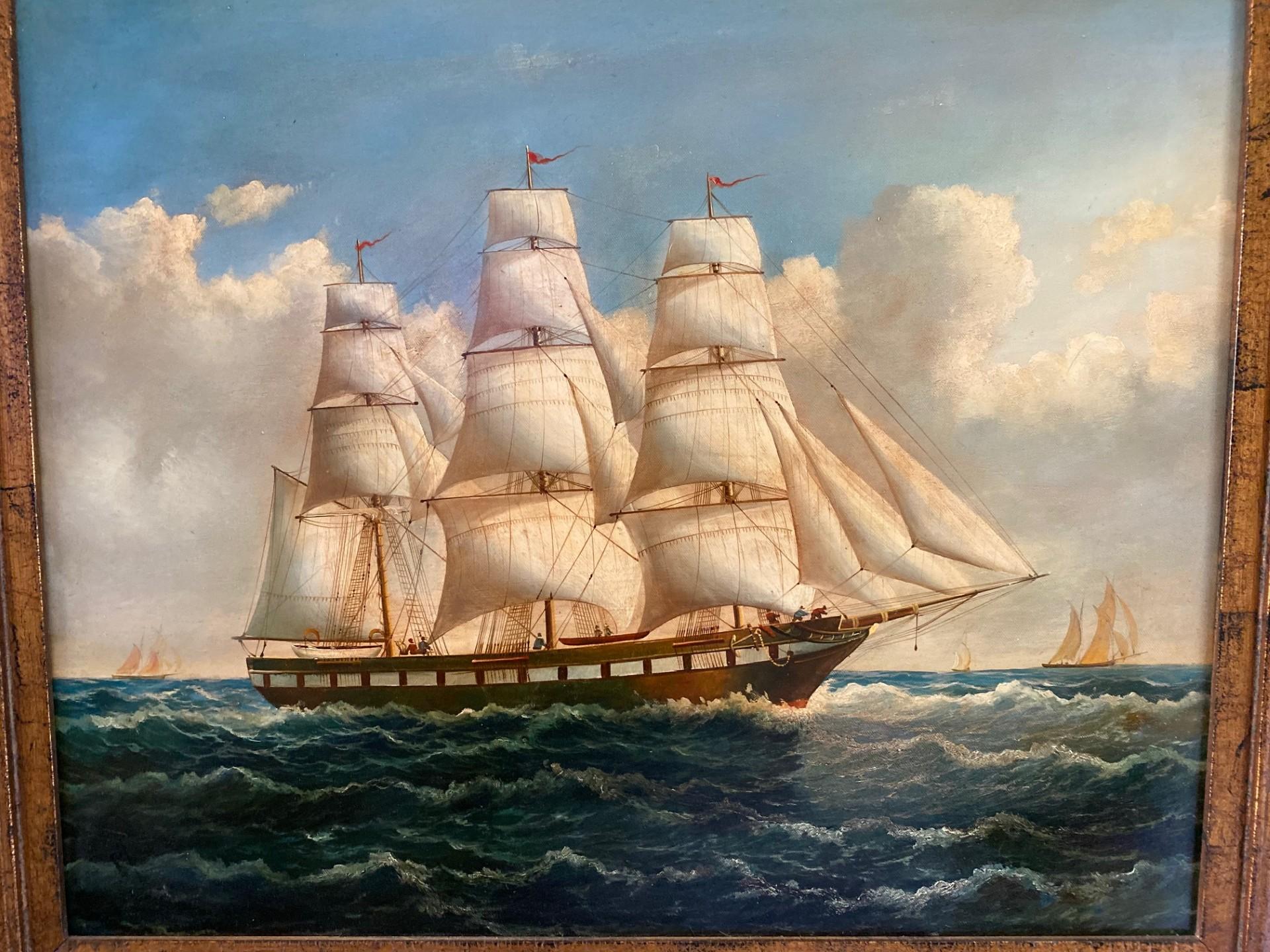 Vintage Nautical Marine Ship Scene Oil Painting by Henry Martz 1