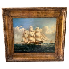 Vintage Nautical Marine Ship Scene Oil Painting by Henry Martz
