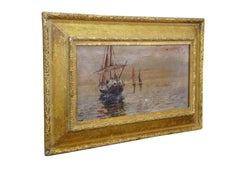 Vintage Nautical Maritime Trio of Sailboats Ocean Seascape Oil Painting 25"