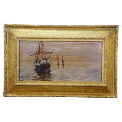 Vintage Nautical Maritime Trio of Sailboats Ocean Seascape Oil Painting 25"
