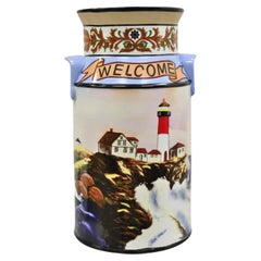Retro Nautical Painted Lighthouse and Flag Ceramic Umbrella Cane Holder