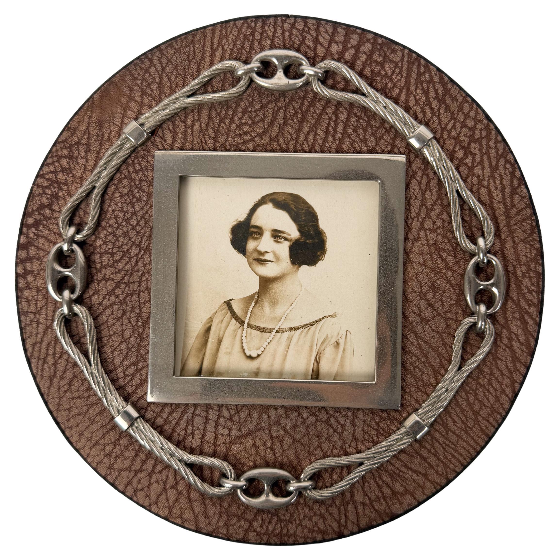 Pre-owned Gucci Vintage Nautical Picture Frame In The Style Of / Marine Chains & Leather In Silver