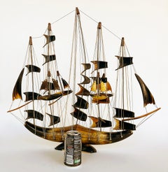 Vintage Nautical Sailing Vessel Sculpture in Horn and String